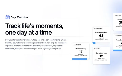 Day Counter – New Tab Page: Lacak Momen Spesial Anda Sekarang - Screenshot 1
