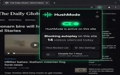 HushMode: Blokir Video Autoplay di Chrome – Browsing Jadi Tenang - Screenshot 2
