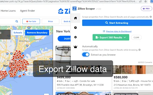 Real Estate Data Scraper: Ekstrak Data Zillow ke Excel Gratis - Screenshot 1