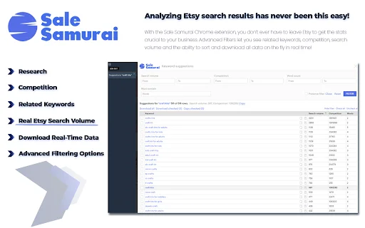 Sale Samurai: Alat SEO Etsy Terbaik untuk Riset Kata Kunci - Screenshot 1