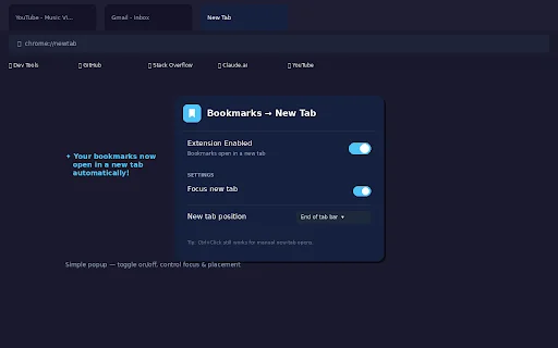 Open Bookmarks in New Tab – Buka Bookmark di Tab Baru Otomatis - Screenshot 1
