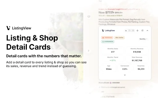 ListingView: Riset Produk Terlaris Etsy & Analisis Kompetitor - Screenshot 2