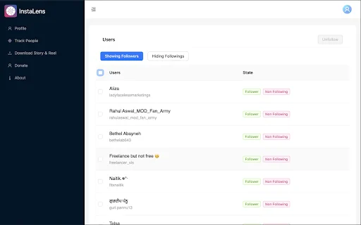 InstaLens – Lacak Unfollower Instagram Terbaik & Gratis - Screenshot 2