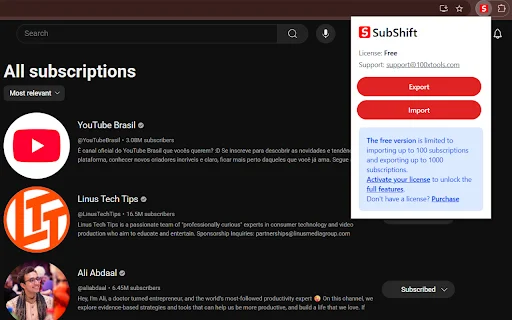 SubShift: Pindahkan Subscription YouTube dengan Sekali Klik - Screenshot 1