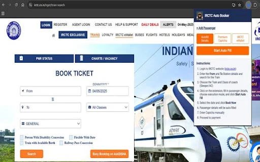 IRCTC Auto Booker Terbaru – Isi Data Otomatis & Pesan Tiket Cepat - Screenshot 1
