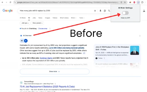 Google AI Overview Hider – Sembunyikan AI Google dengan Mudah - Screenshot 1