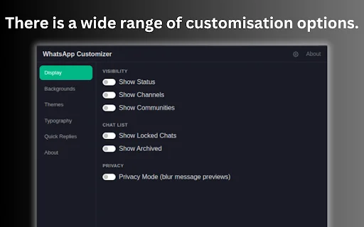 WhatsApp Web Customizer: Kustomisasi Tema & Fitur Privasi - Screenshot 4