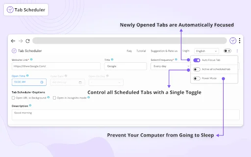Tab Scheduler: Kelola Buka Tutup Tab Browser Otomatis Mudah - Screenshot 1