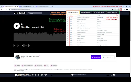 Mixcloud (with) Tracklist: Lihat Daftar Lagu Mixcloud Otomatis - Screenshot 1