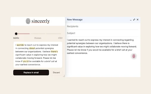 Unduh Sinceerly Terbaru – Ubah Email AI Jadi Terasa Humanis - Screenshot 1