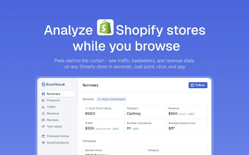EcomScout: Analisis Toko Shopify Terbaik – Unduh Gratis Sekarang - Screenshot 1