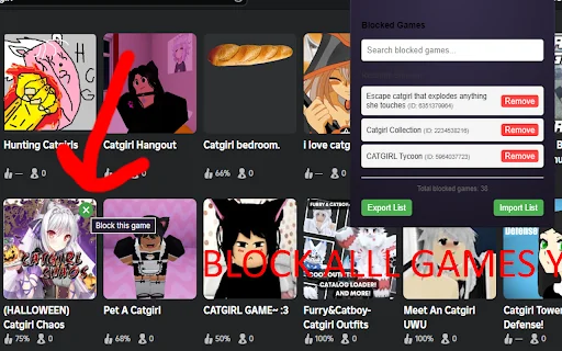Roblox Game Blocker Terbaru – Sembunyikan Game Spam di Roblox - Screenshot 1